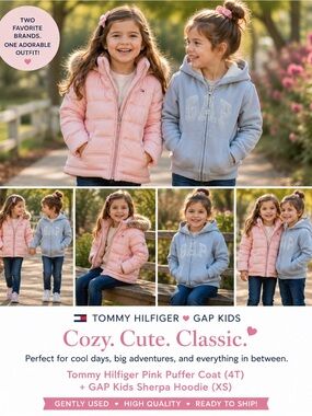 Tommy Hilfiger Pink Puffer Coat (4T) + GAP Kids Sherpa Hoodie (XS)